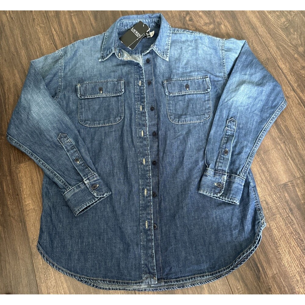 Lauren Ralph Lauren Women's 100% Cotton Denim Shirt Blue Atecco Wash Size XL - Picture 6 of 13